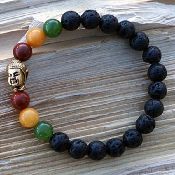 SN0580 Rasta Buddha Pulseira Lava Rocks Unisex Pulseira Presente para Ele Reggae Inspirado Pulseira Cura Pulseira para homens