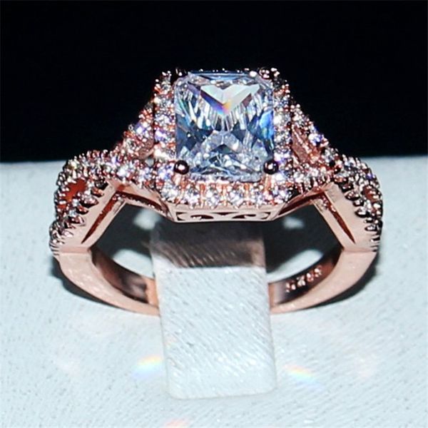 

eternal 925 sterling silver&rose gold ring jewelry princess-cut 6ct white z diamond gemstone rings finger wedding band ring for women, Slivery;golden