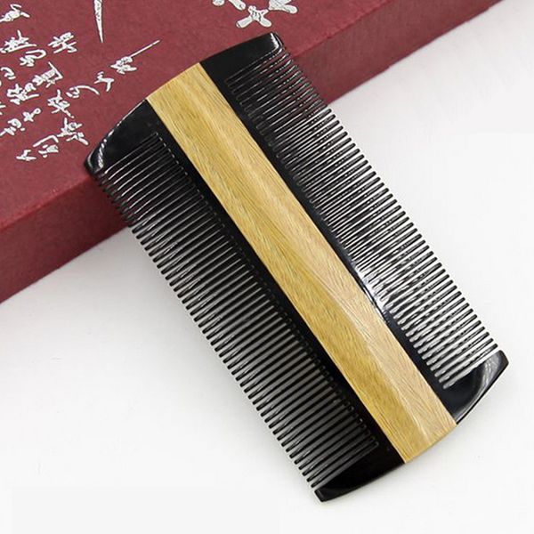 

10pc/lot luxury dual action pocket hair & beard comb green sandalwood body buffalo horn fine tooth hair care styling tool anti static, Silver