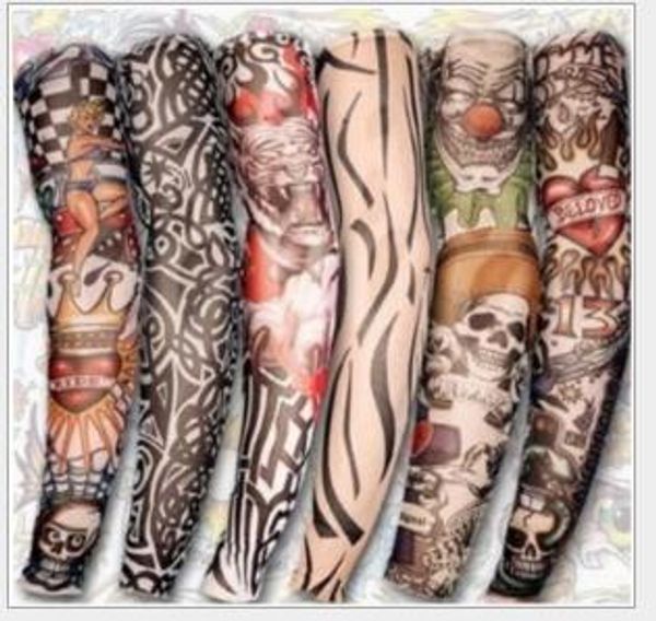 

Wholesale Multi style 100% Nylon elastic Fake temporary tattoo sleeve designs body Arm stockings tatoo for cool men women Free shipping