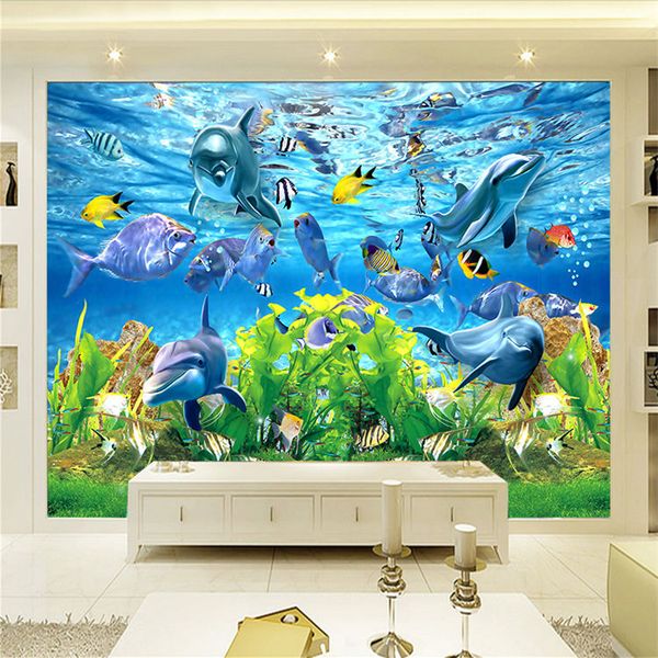 

3d custom wallpaper underwater world marine fish mural children room tv backdrop aquarium wallpaper mural