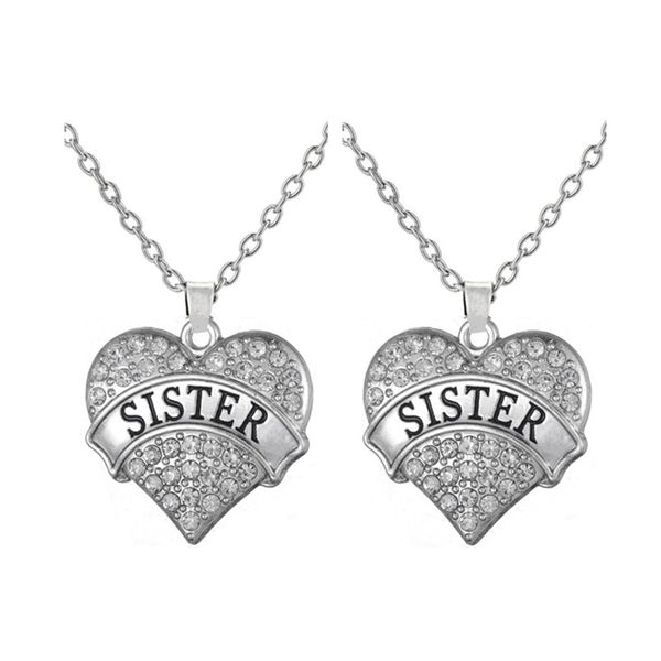 

silver plated friends / family member crystal heart saying sister pendant necklace girls jewelry