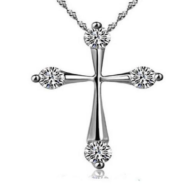

classical style, necklace with diamond cross, white gold plated, noble and delicate for women, and high quality, Silver