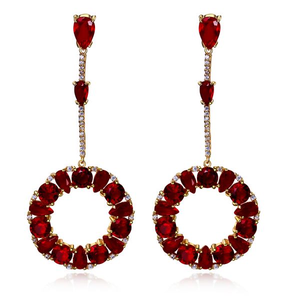 

74 mm long earrings, 18k gold plate setting with 4 colors cubic zirconia, round pendant earrings, Silver