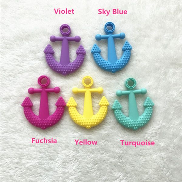 

5 pcs new style anchor shape safety silicone baby teether ,Teething toy, silicone toy, chew toy for babies, pacifier clip attachement,5color