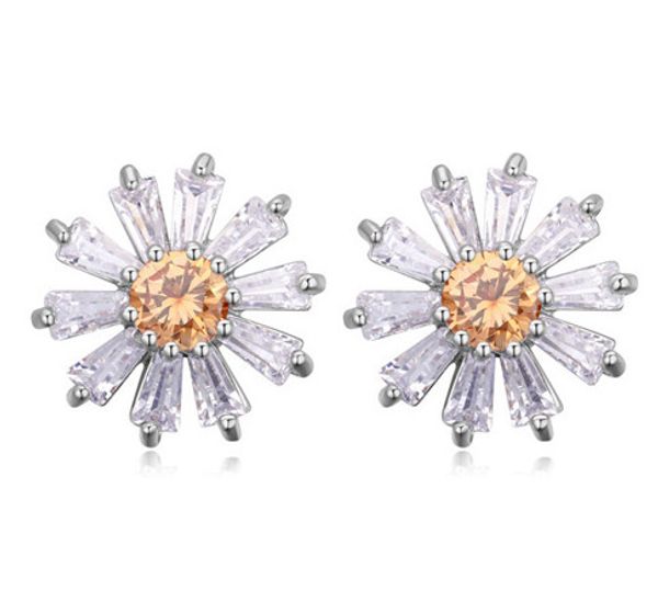 

earrings studs luxury fashion women zircon platinum plated flower earrings jewelry, Golden;silver