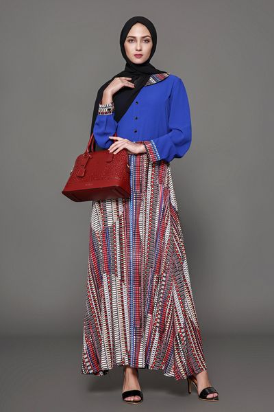 

new arrival plus size muslim women long sleeved patchwork kaftan dress islamic high waist abaya dress -5xl, Red