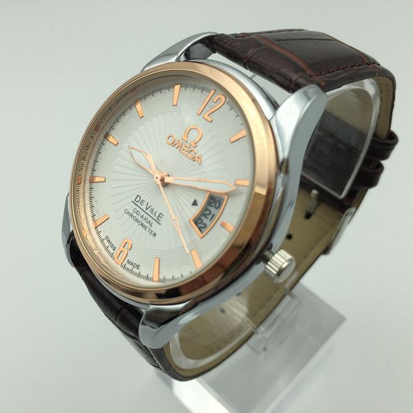 

promotional men's luxury brand business leather waterproof calendar quartz movement watch can be wholesale