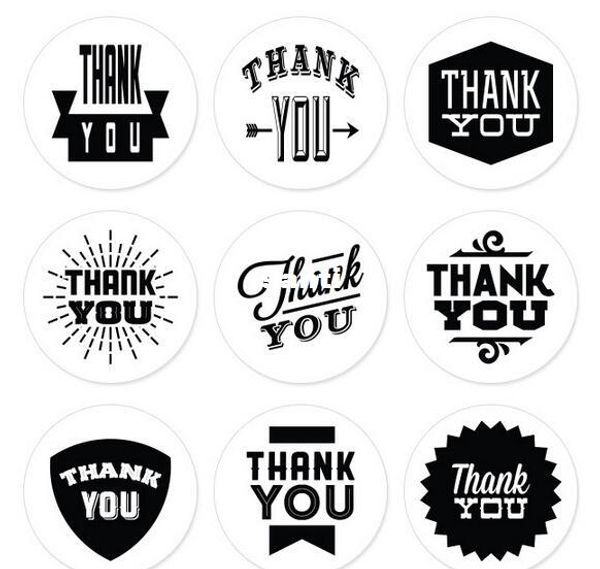 

new arrive 9 design 9 pcs/lot black style thank you circle seal sticker 4cm
