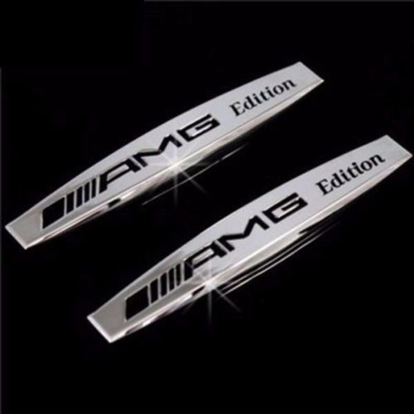 Chrome AMG Fender Badge Decal Car Side Skirt Sticker Emblem