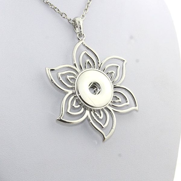 

exaggerated flower 18mm snap button necklaces woman bohemian necklaces &pendants with beads women 's neck ne354, Silver