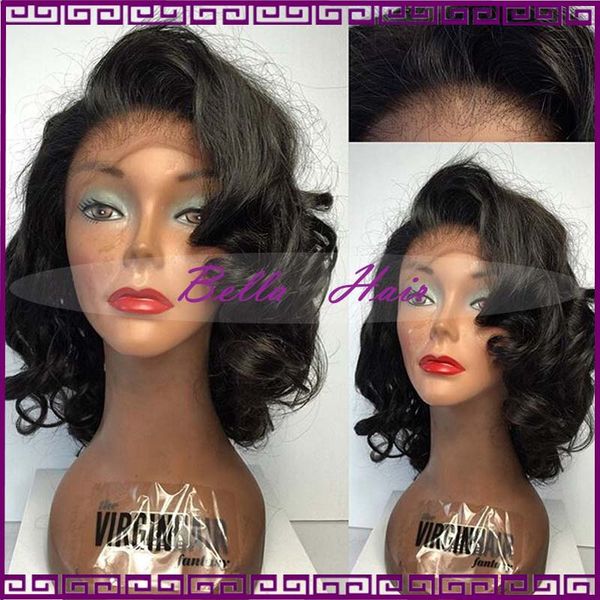 

2016 short wave human hair wigs bleached knots glueless full lace wigs for black women unprocessed brazilian lace front human hair wigs, Black;brown
