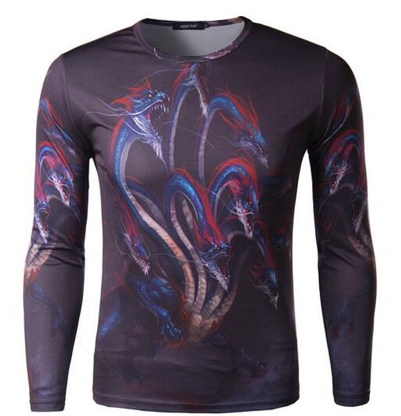 

crew neck finess quick dry t shirts selling mens 3d printed long-sleeved big yards, White;black