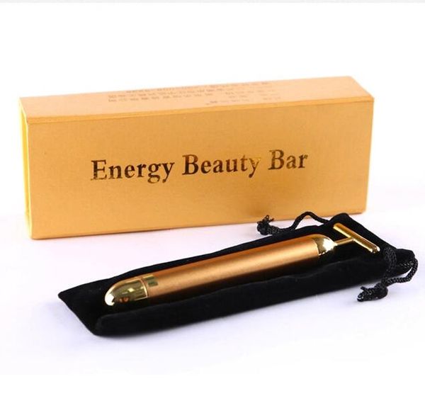 Tecnologia dal Giappone 24K Beauty Bar Golden Derma Energy Massaggiatore per il viso Massaggiatore per il viso con vibrazione per la cura della bellezza con confezione regalo