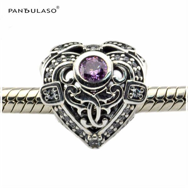 

opulent heart orchid & clear cz beads sterling-silver jewelry for woman gift fits pandora bracelet charms diy europe new love collection