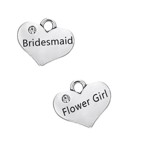 

alloy metal bridesmaid & flower girl clear stone charms pendants antique silver plated fit dangle bracelet wholesale price, Bronze;silver