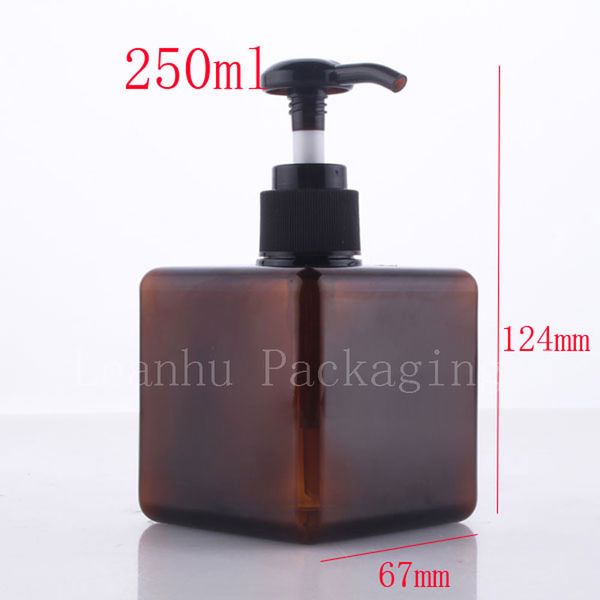

250ml x 12 brown square press pump cream lotion plastic bottles ,shampoo pump bottle,8.5oz shower gel pump bottles container
