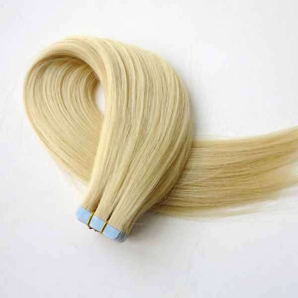 

50g 20pcs tape in human hair extensions 18 20 22 24inch #613/beach blonde adhesive skin wefts pu tape human hair, Black
