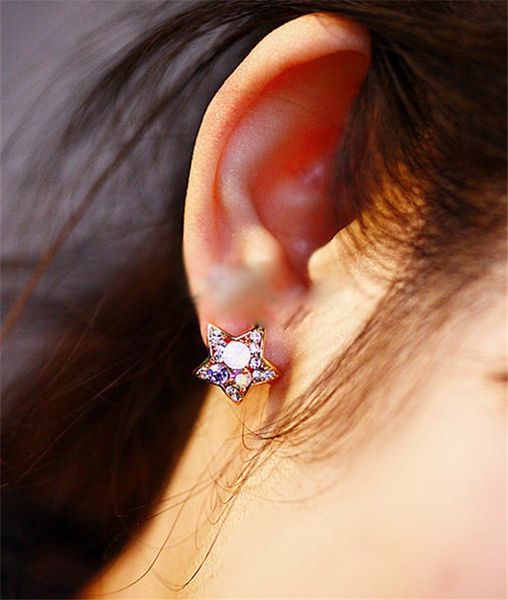 

fashion vintage rhinestone crystal star stud rainbow cz diamonds shine earrings for women jewelry, Silver