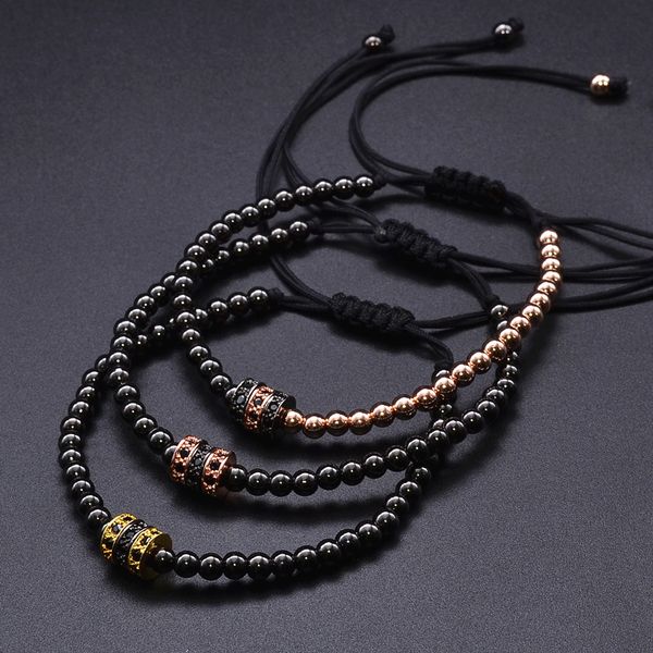 

cool summer zircon bracelet bangle strands bracelets for women gold caps micro pave cz beads twisted macrame valentine gift, Black
