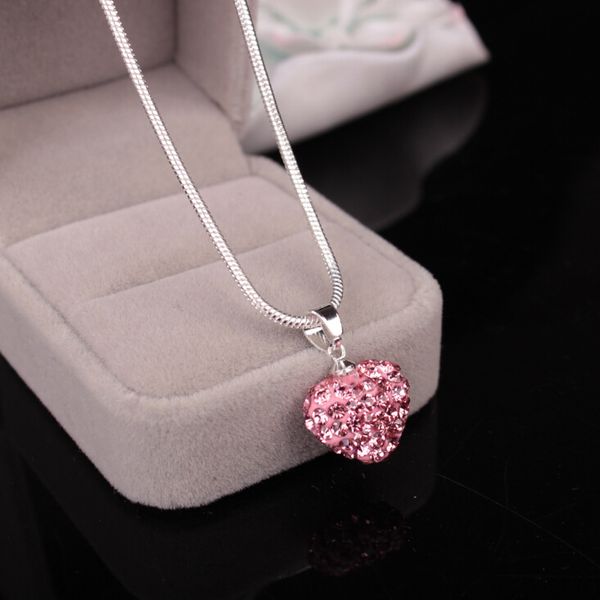 

heart crystal shamba necklace silver plated jewelry rhinestone disco crystal bead necklace women jewelry gift(with chain