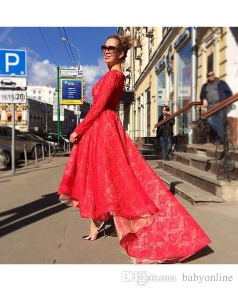 

2019 Fashion Arabic Style Mother and Daughter Girl's Prom Dresses Long Sleeves Formal Evening Gowns Hi-lo Short Party Gowns Robe de soiree