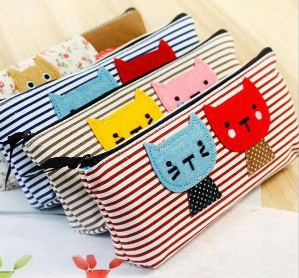 

cute lovely mini pen case canvas cosmetic bag makeup brush case organizer