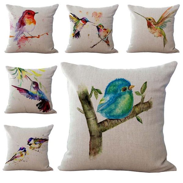 Cute Birds Pillow Case Cushion Cover Linen Cotton Throw