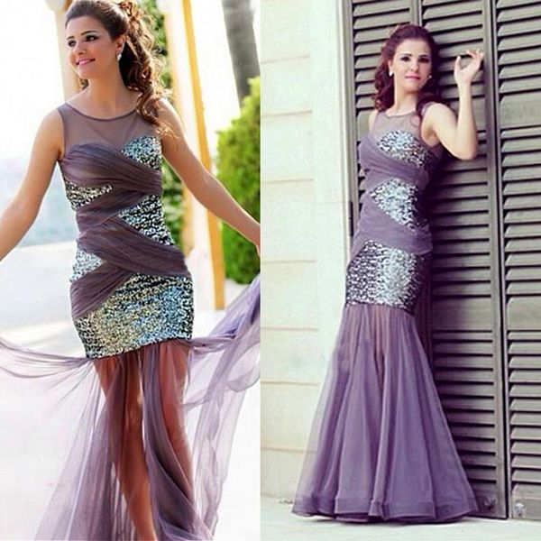 

tulle & sequin lace scoop neckline mermaid evening dresses floor length purple prom dress vestidos de fiesta 2019, Black