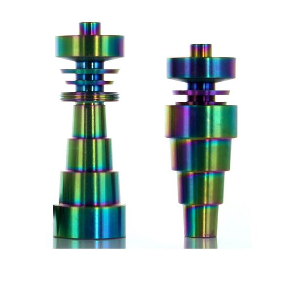 Chiodo in titanio senza cupola colorato arcobaleno universale 6 in 1 10mm 14mm e 18,8mm per fumare pipa ad acqua in vetro piattaforme petrolifere vaporizzatore
