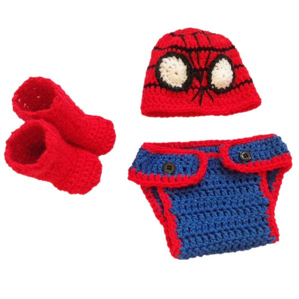 2019 Super Cool Crochet Baby Spiderman Costumehandmade Knit Baby Boy Girl Super Hero Hat Diaper Cover Booties Outfitinfant Toddler Photo Prop From - 