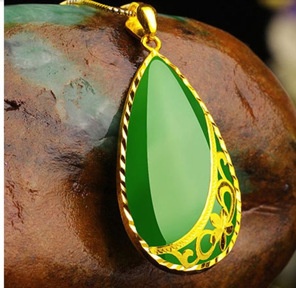 

golden jade (jade) embedded type water charm necklace pendant, Silver