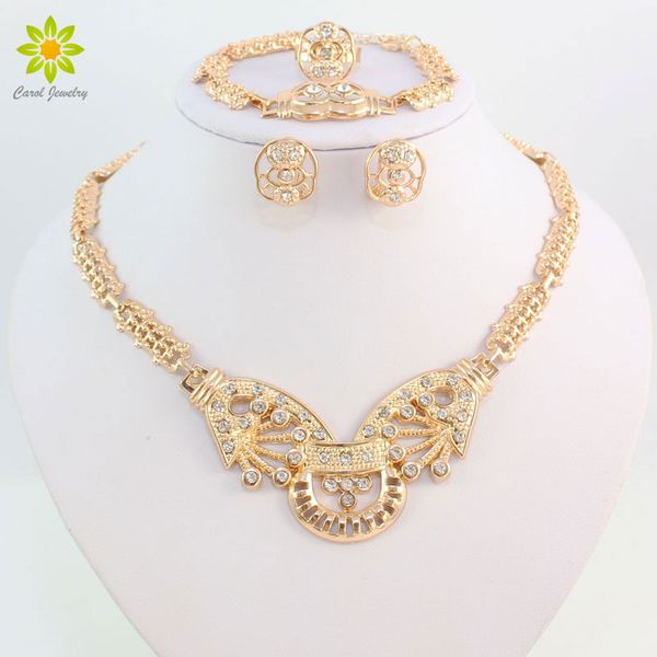 

new arrival african costume gold plated crystal necklace set nigerian wedding women bridal accessories jewelry sets, Slivery;golden