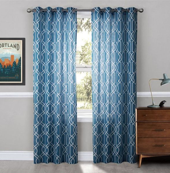 Fashion Grommet Top Sheer Curtains Print Sheer Curtains Geometric