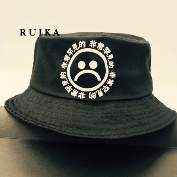 

wholesale-do not fade 100% cotton breathable black print hip hop cap sad boys panama bucket hats men bob boonie fishing hat size 58cm, Blue;gray