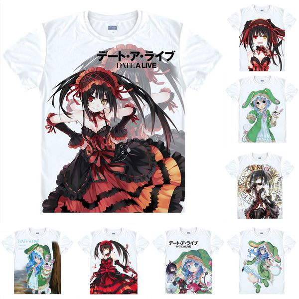 

anime shirt date a live t-shirts multi-style short sleeve kurumi tokisaki yoshino cosplay motivs hentai shirts, White;black