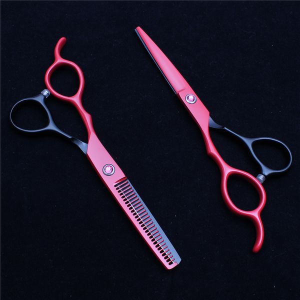 

6" japan 440c red&black left hand scissors customized logo professional human hair scissors barber"s hairdressing shears style too
