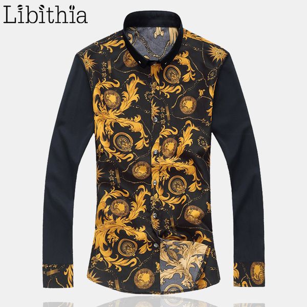 

wholesale- men floral dress shirts cotton long sleeve blouse wrinkle resistant slim fit shirts brand designer fashion dress plus size j023, White;black