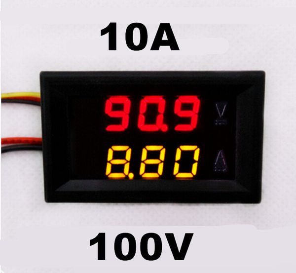 Atacado-DC 0-100V 0-10A carro Voltímetro Amperímetro tester Painel LED Dual Display cinco fios Monitor de Voltagem Atual Volt Amp meter