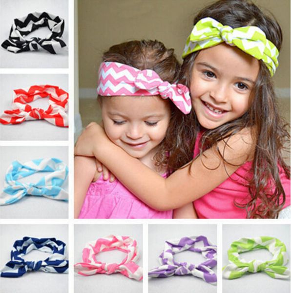 

2016 new girls wave stripes bow hair accessories weave head wrap knot baby headband floppy kids turban hairband, Slivery;white