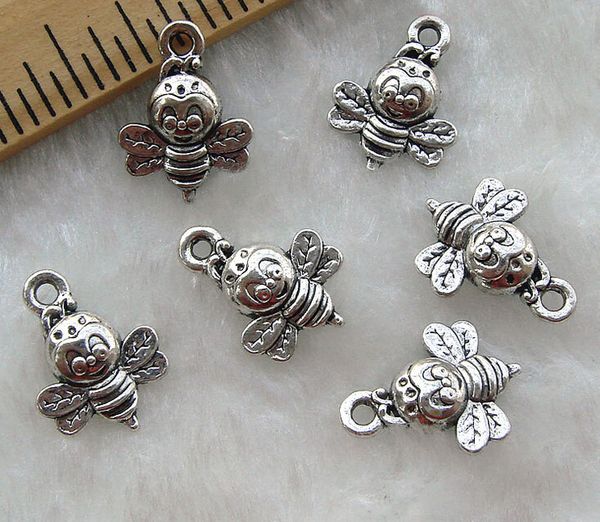 

200pcs/lot cute bee antique silver zinc alloy lovely bee charm pendant size 12x16mm 2016 april style, Bronze;silver