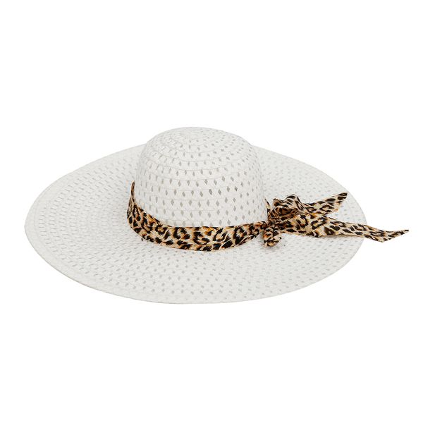 

wholesale- saf-white summer exquisite leopard ribbon bowknot decorated openwork sun hat for women, Blue;gray