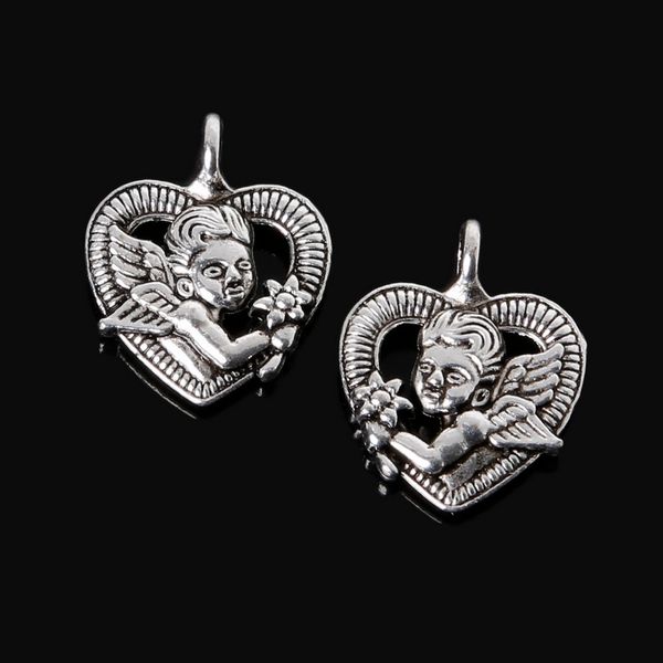 

6pcs 16x19mm zinc alloy antique silver heart angel diy charms pendants jewelry making diy, Bronze;silver