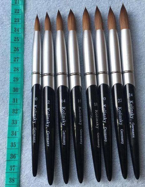 Manicure Art Design Nail Brush Gereedschap Zwart Metalen Handvat #10 #12 #14 #16 #18 #20 #22 #24 Pure Kolinsky Sable Ronde Sharp Professionele Schilderen Polish Acryl Pen 1 stks/partij