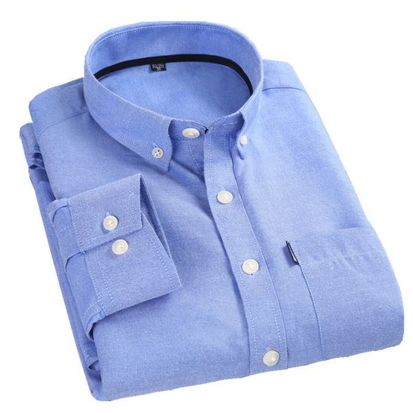 

wholesale- 2019 spring oxford shirts men chemise homme manche longue mens solid casual long sleeve shirts cotton casual shirts, White;black