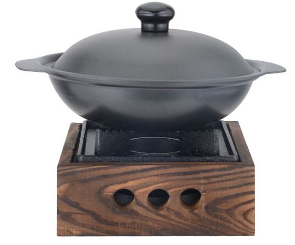 

mini cast iron stove wooden square bbq grills characteristic solid small pot with pot 034
