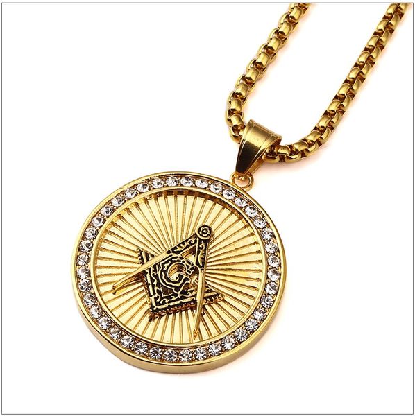 

factory sale new arrival iced out 18k gold ason masonic compass g round pendant mason asonry hip hop necklace for men/women, Silver