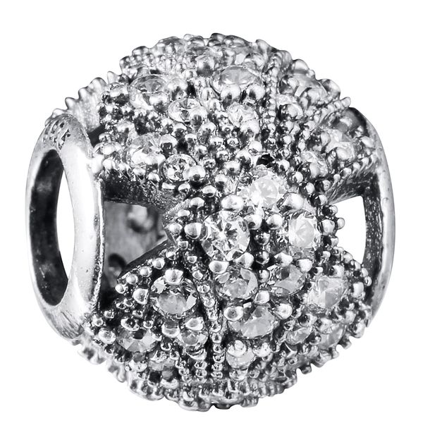 Européenne Argent 925 Zircone Cubique Fleur Charme Perles Pendentif Fit Bracelet Collier Chaîne