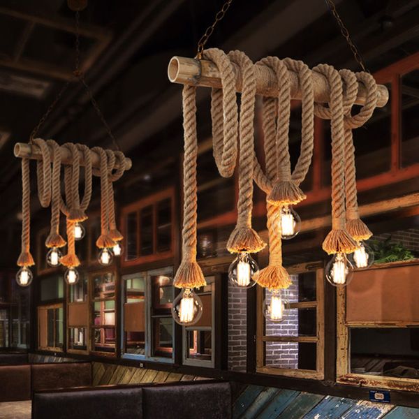 

rope adjustable pendant lights vintage diy chandelier loft creative personality diy industrial pendant light bar light fixture 90-260v #05