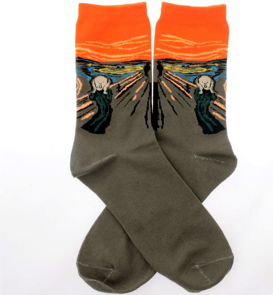

wholesale-2016 new harajuku print art oil painting style men sokken calcetines abstract characters scream multi color socks king004, Black